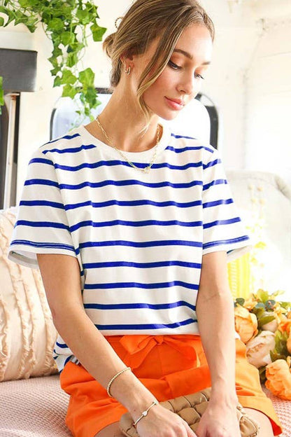Crew Neck Short Sleeve Stripe Top