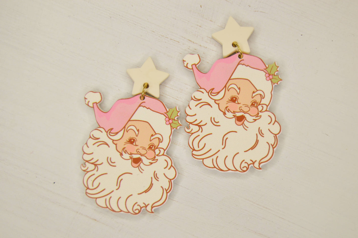 Retro Santa Earrings, Christmas Earrings, Acrylic Earrings