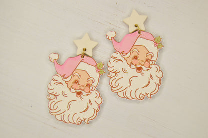 Retro Santa Earrings, Christmas Earrings, Acrylic Earrings