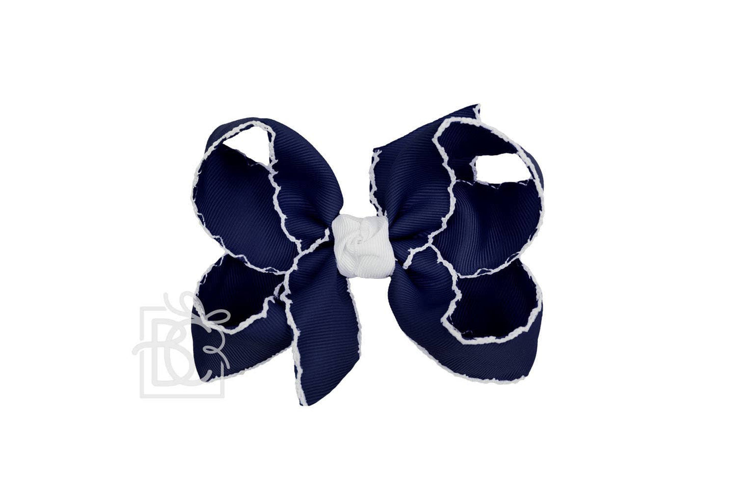 Crochet Edge Bows (Dark Navy & White)