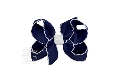 Crochet Edge Bows (Dark Navy & White)