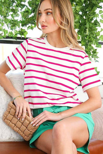Crew Neck Short Sleeve Stripe Top