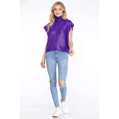 Metallic Foil Short Sleeve Sweater Top