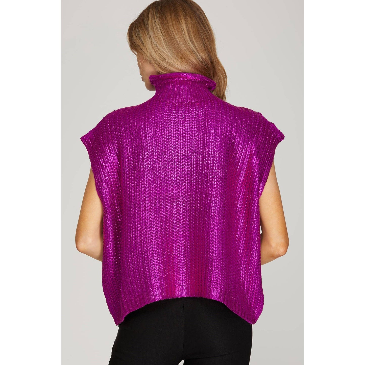 Metallic Foil Short Sleeve Sweater Top
