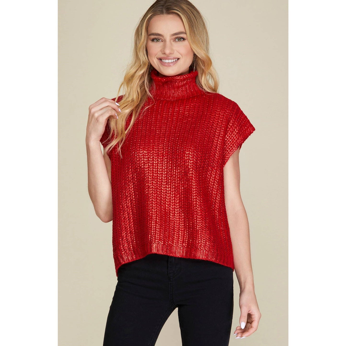 Metallic Foil Short Sleeve Sweater Top