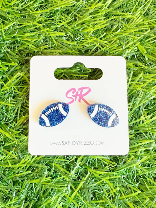 Blue Glitter Acrylic Football Stud