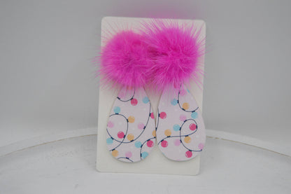 Christmas Lights, Teardrop Acrylic Earrings, hot pink Pom 