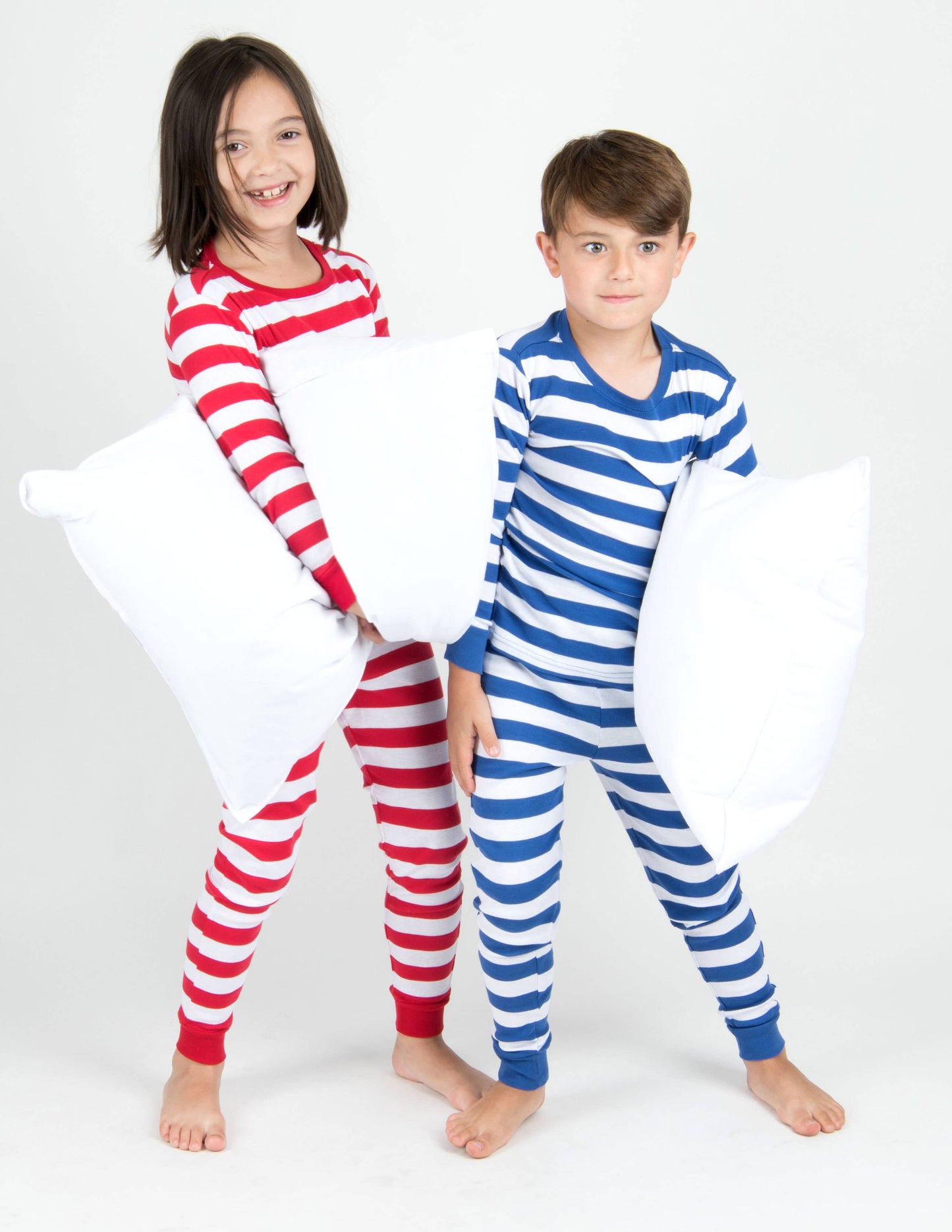 Kids Two Piece Bayside Cotton Pajamas Blue & White Stripes