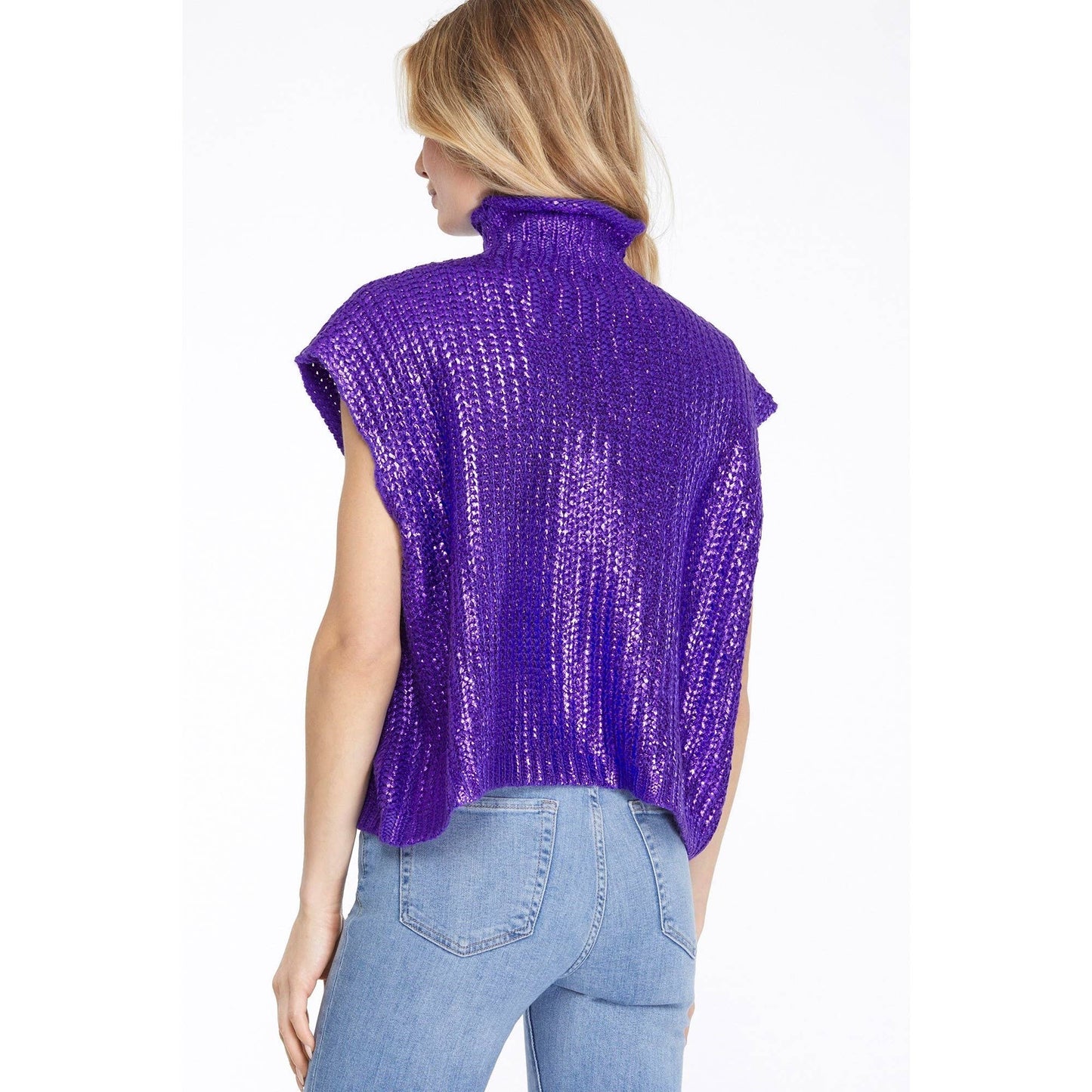 Metallic Foil Short Sleeve Sweater Top