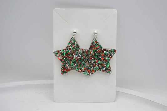 Christmas Star Acrylic Earrings, Glitter, Sparkly, Confetti