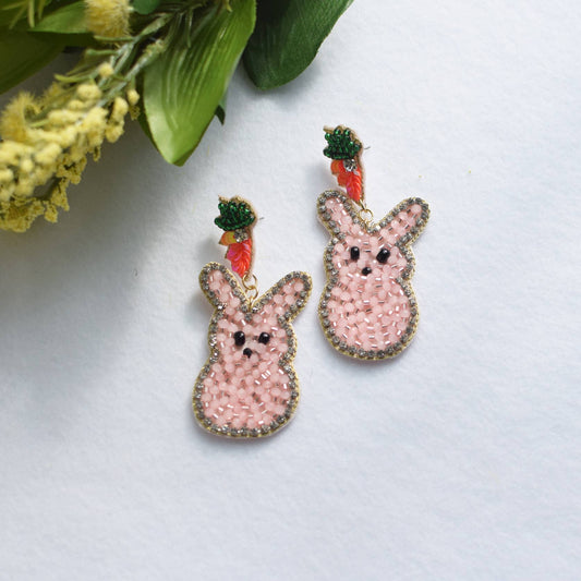 Easter Bead Earring | Pink Bunnies with Carrots