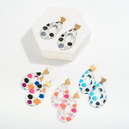 Polka Dot Printed Teardrop Resin Earrings