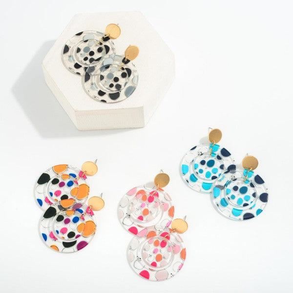 Circular Polka Dot Resin Drop Earrings
