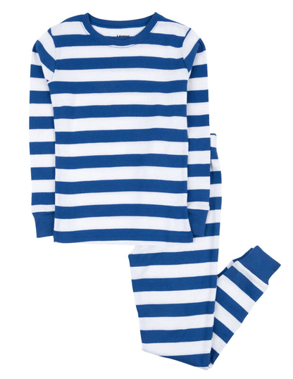 Kids Two Piece Bayside Cotton Pajamas Blue & White Stripes