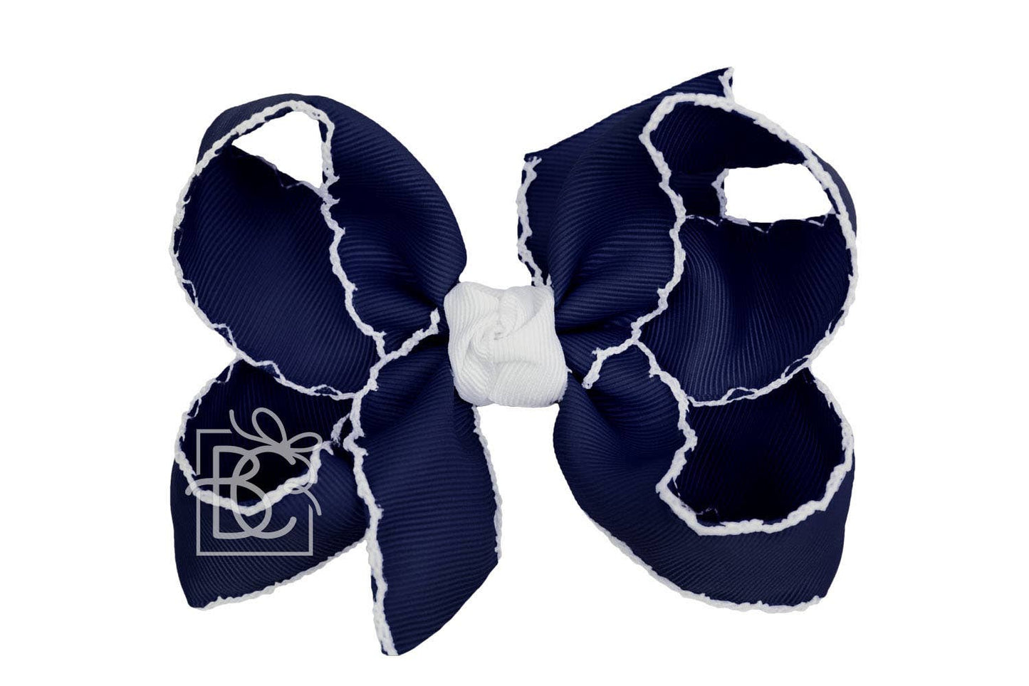 Crochet Edge Bows (Dark Navy & White)