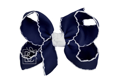 Crochet Edge Bows (Dark Navy & White)